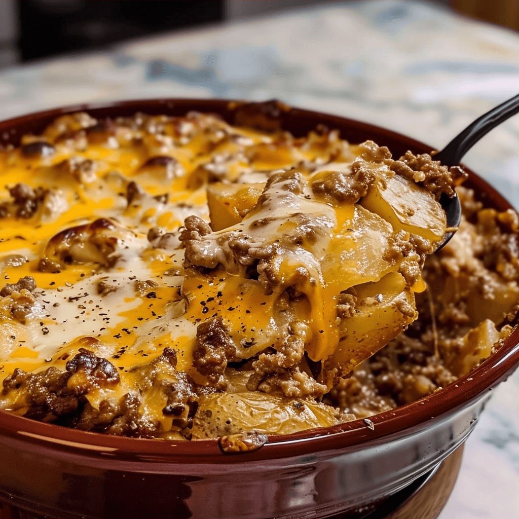 Cheesy Ground Beef and Potatoes Casserole Recipe